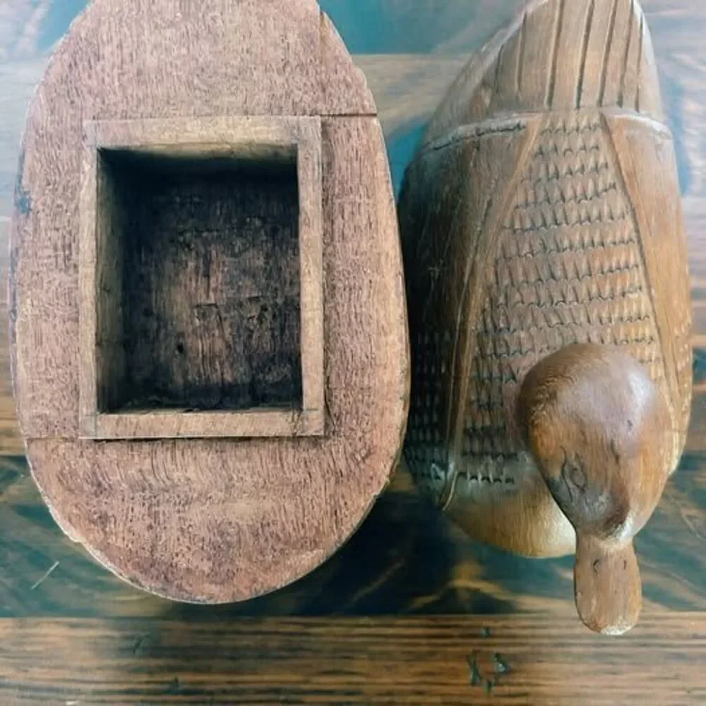 Vintage Hand-Carved Teak Wood Duck Trinket Box